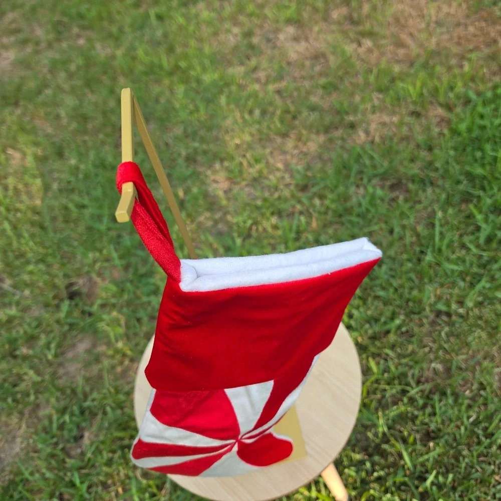 Red and White Felt Peppermint Swirl Christmas Stocking Candy Cane Design